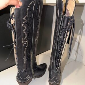 Black Lace-Up Knee-High Women's Boots